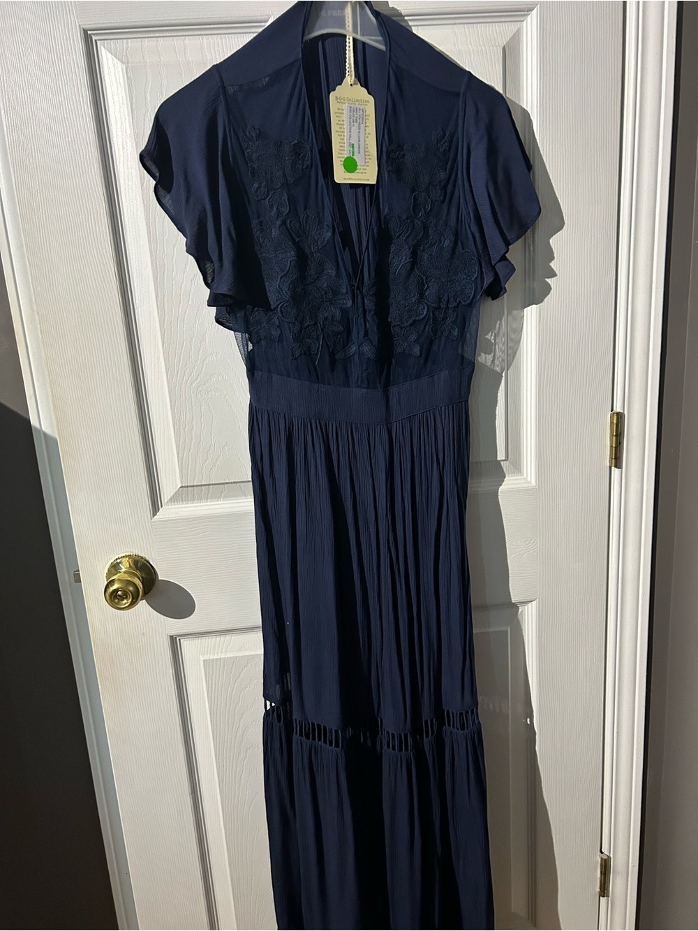 Navy Maxi Dress with Embroidered Bodice